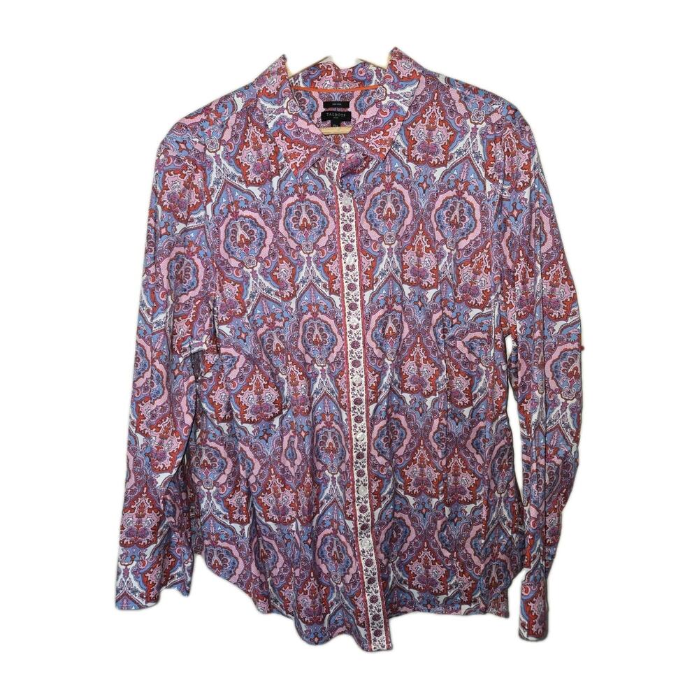 Talbots Women Size 22W Button Up Shirt Blouse Non Iron Pink Blue Paisley Plus